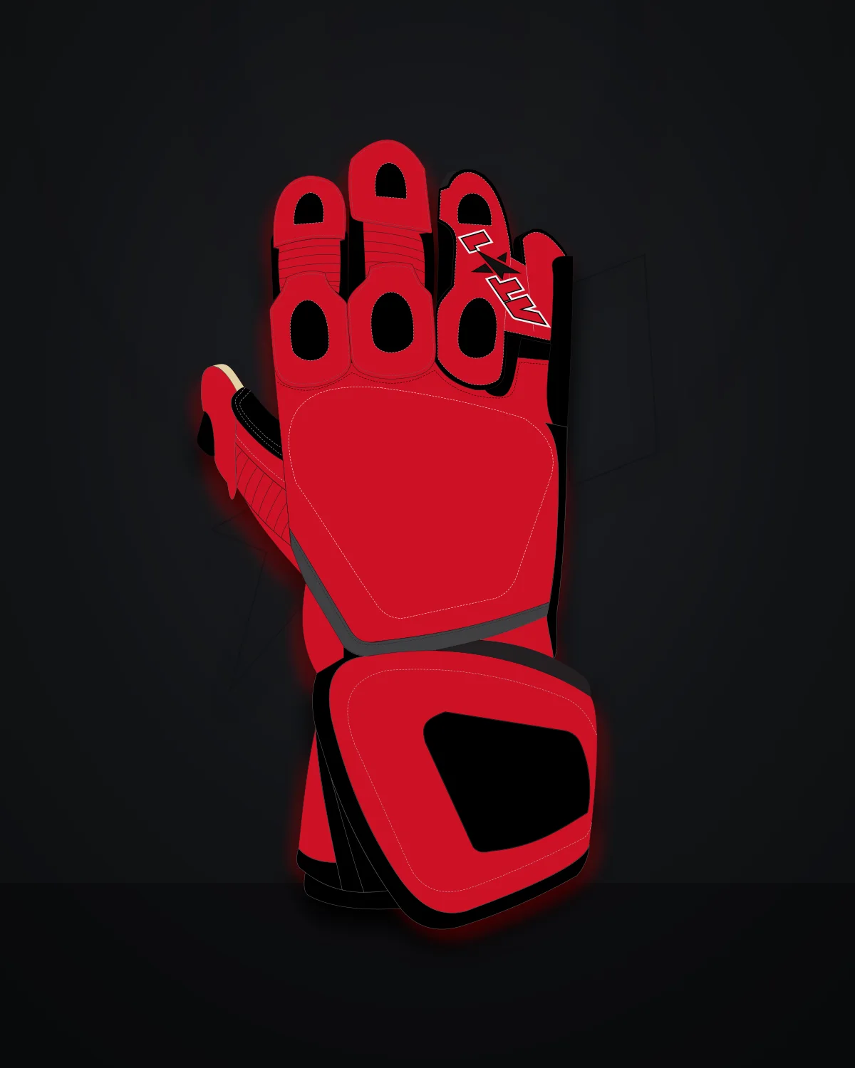 Crimson GP Gloves — Dorsal (knuckle side)