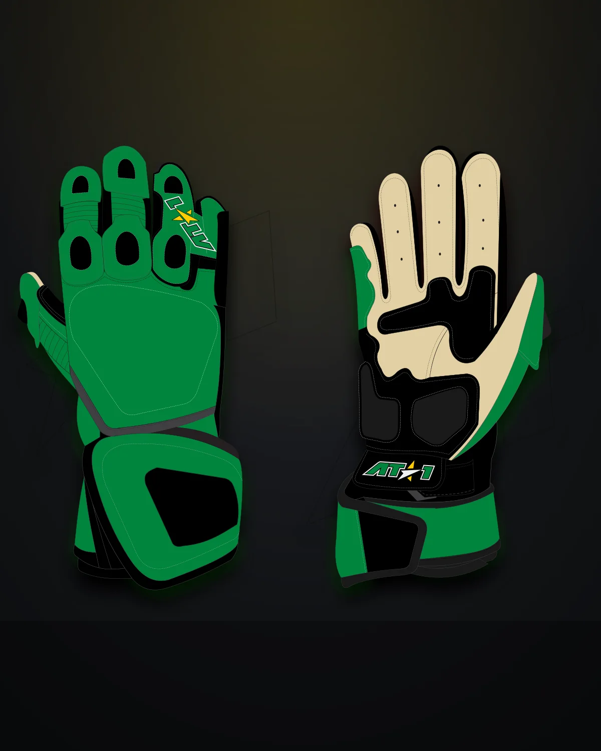 Green & Gold Gloves motorcycle racing gloves