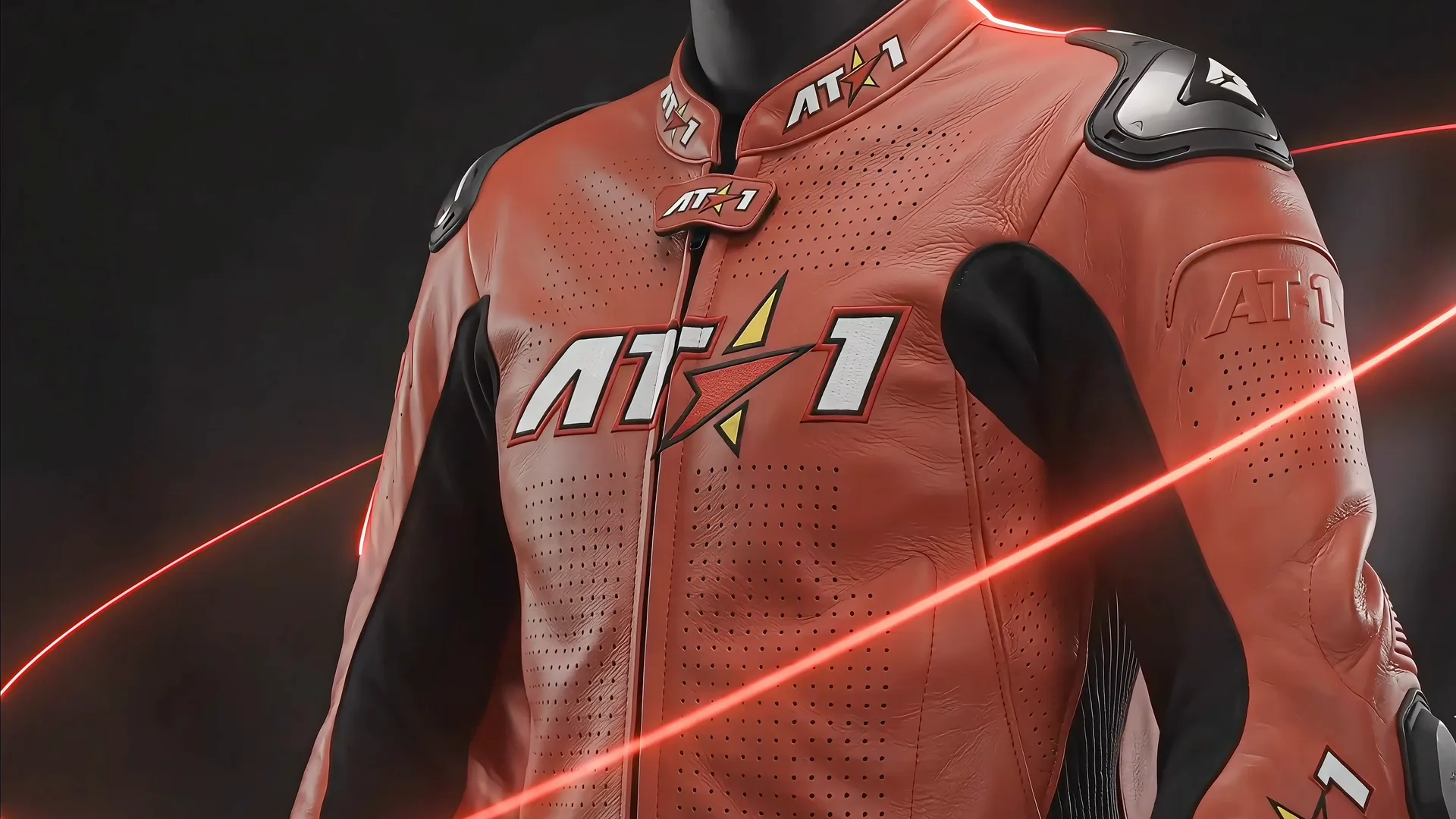 AT1 Pro race suit in red kangaroo leather with light streaks